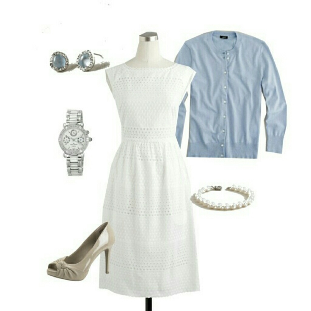 J. Crew White Eyelet Scalloped Dress 6/S